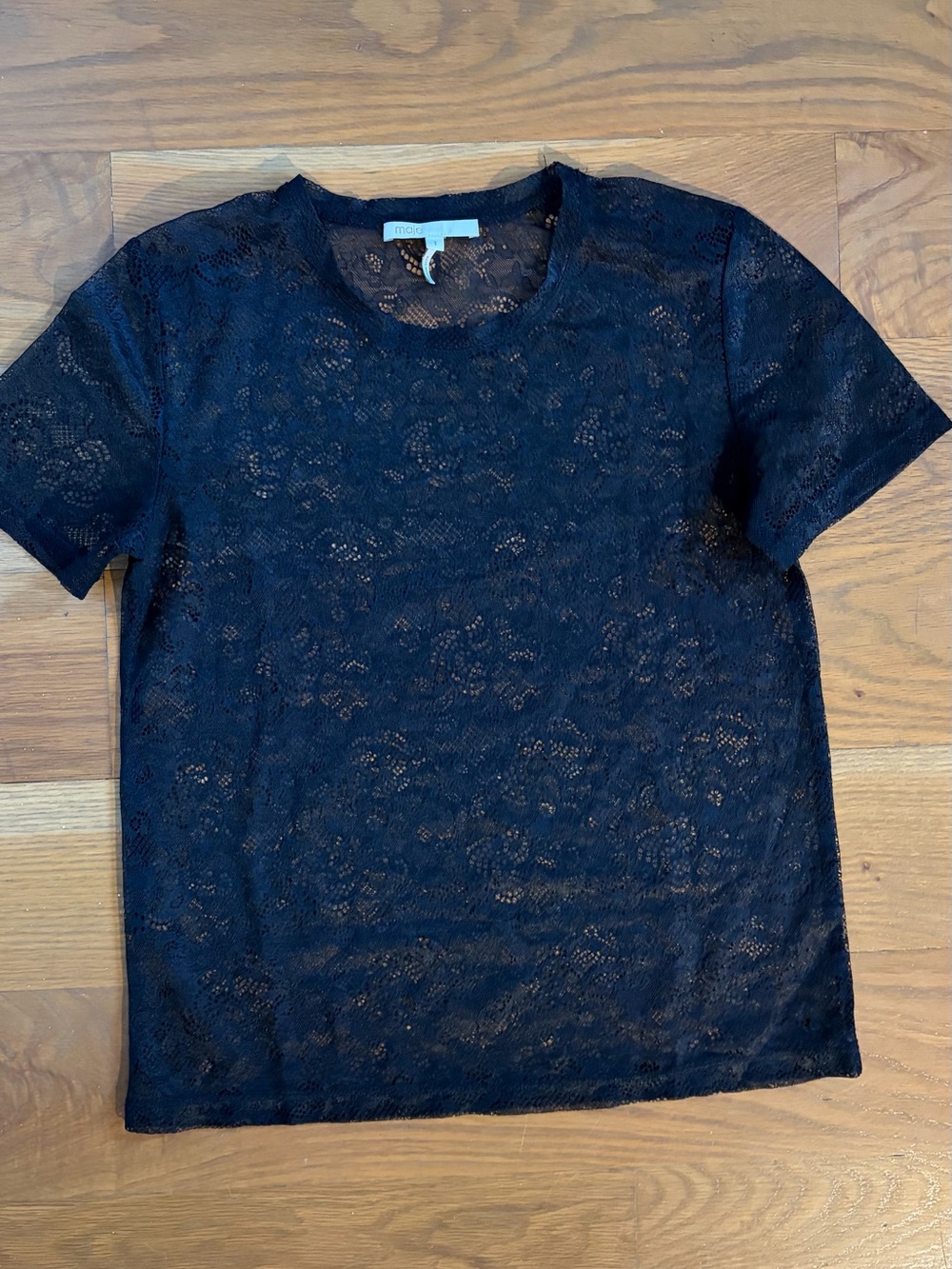 Maje Black Lace Short-Sleeve Tee